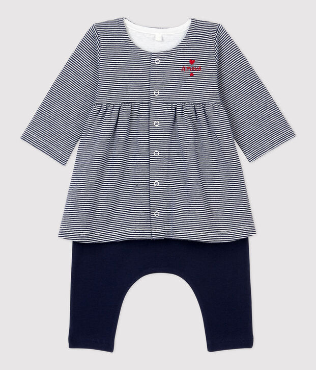 Baby-Kleid mit Leggings aus Bio-Baumwolle f&uuml;r M&auml;dchen blau/weiss